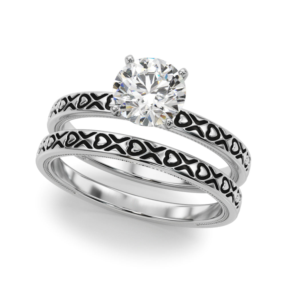 Vintage Style Heart Carved Engagement Ring