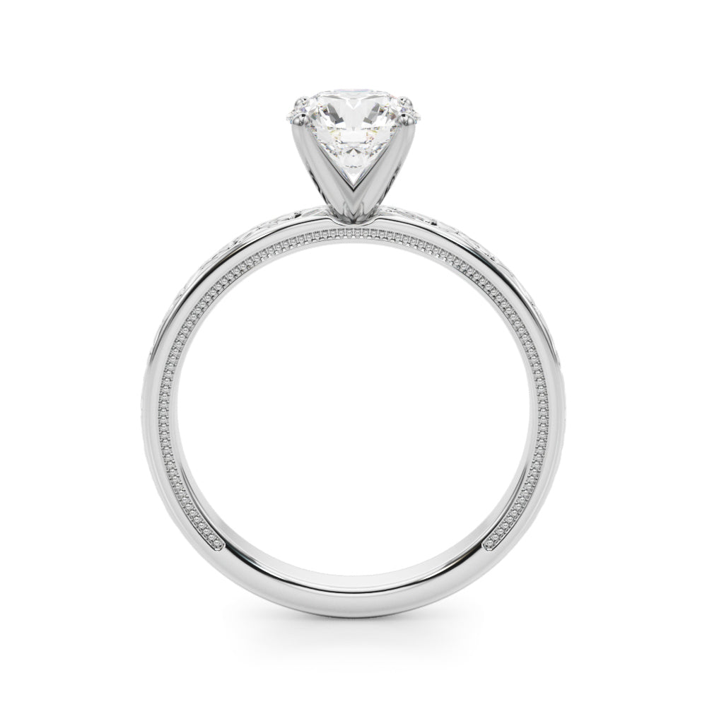 Vintage Style Heart Carved Engagement Ring