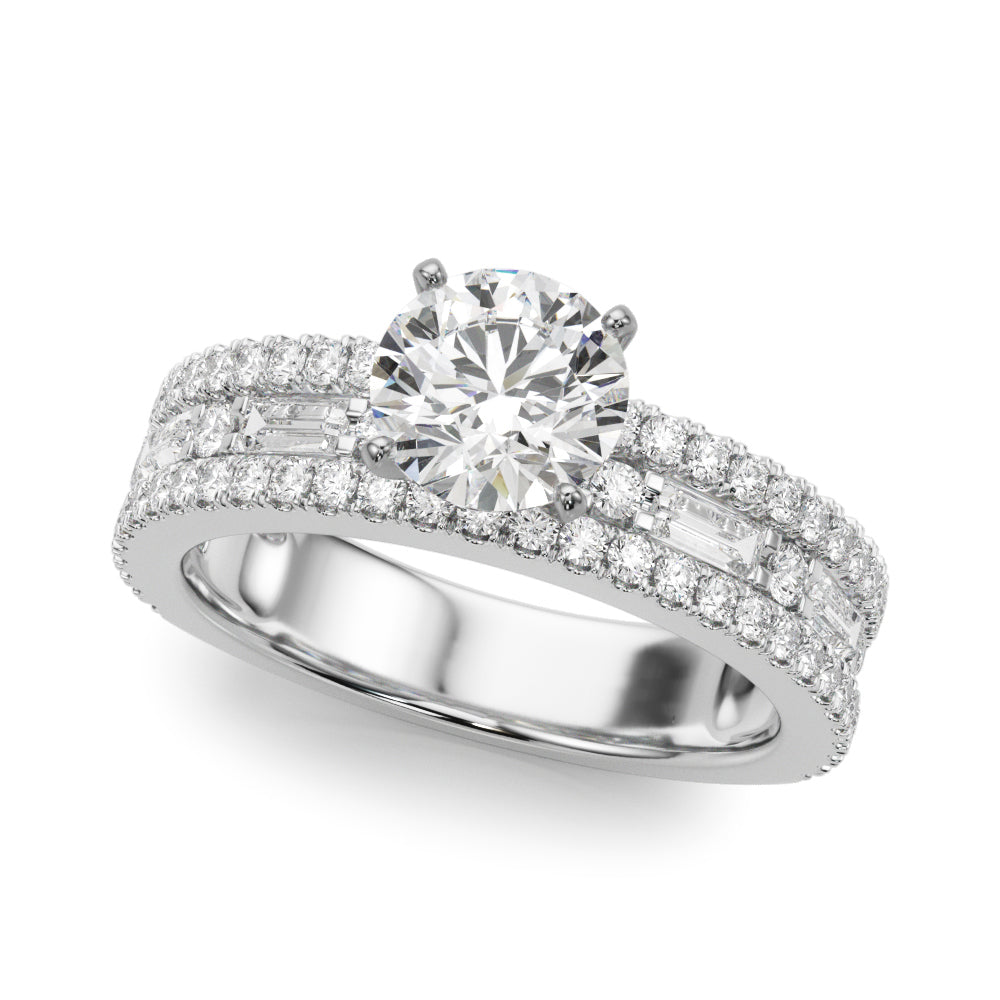 Multirow Round & Baguette Engagement Ring