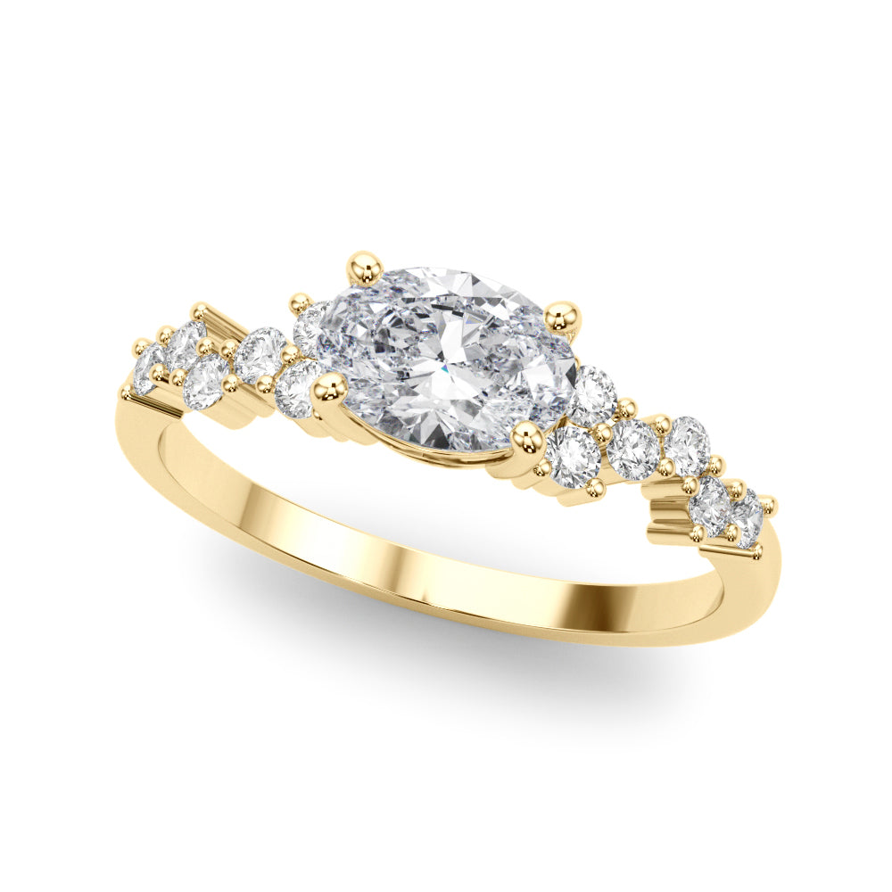 East West Oval Scattered Diamond Engagement Ring