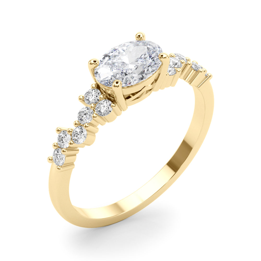 East West Oval Scattered Diamond Engagement Ring