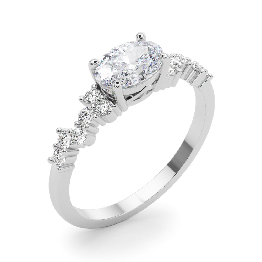 East West Oval Scattered Diamond Engagement Ring