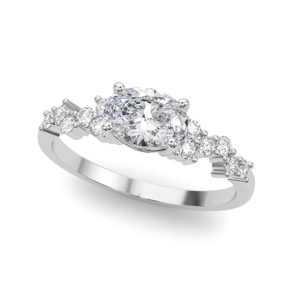 East West Oval Scattered Diamond Engagement Ring