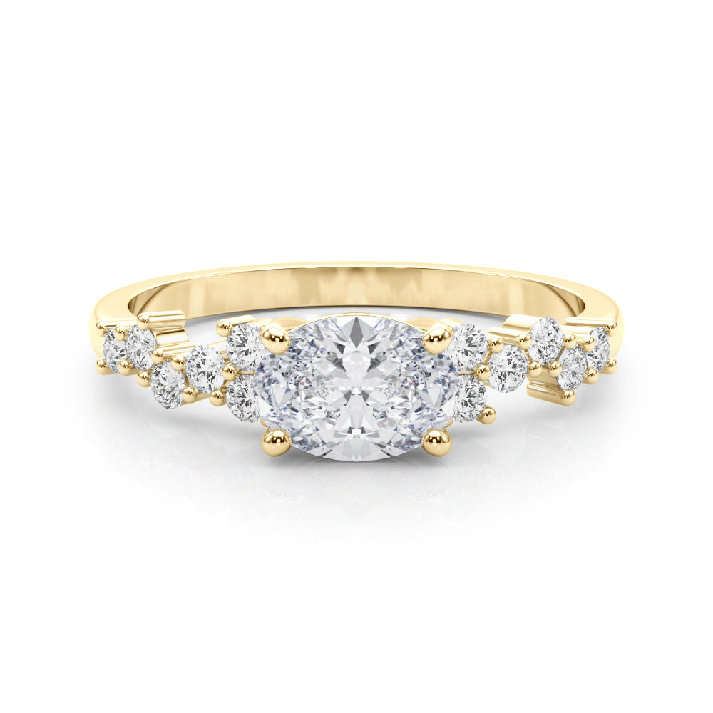 East West Oval Scattered Diamond Engagement Ring