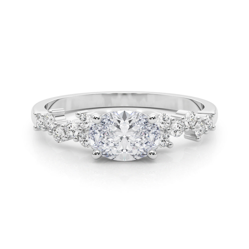 East West Oval Scattered Diamond Engagement Ring