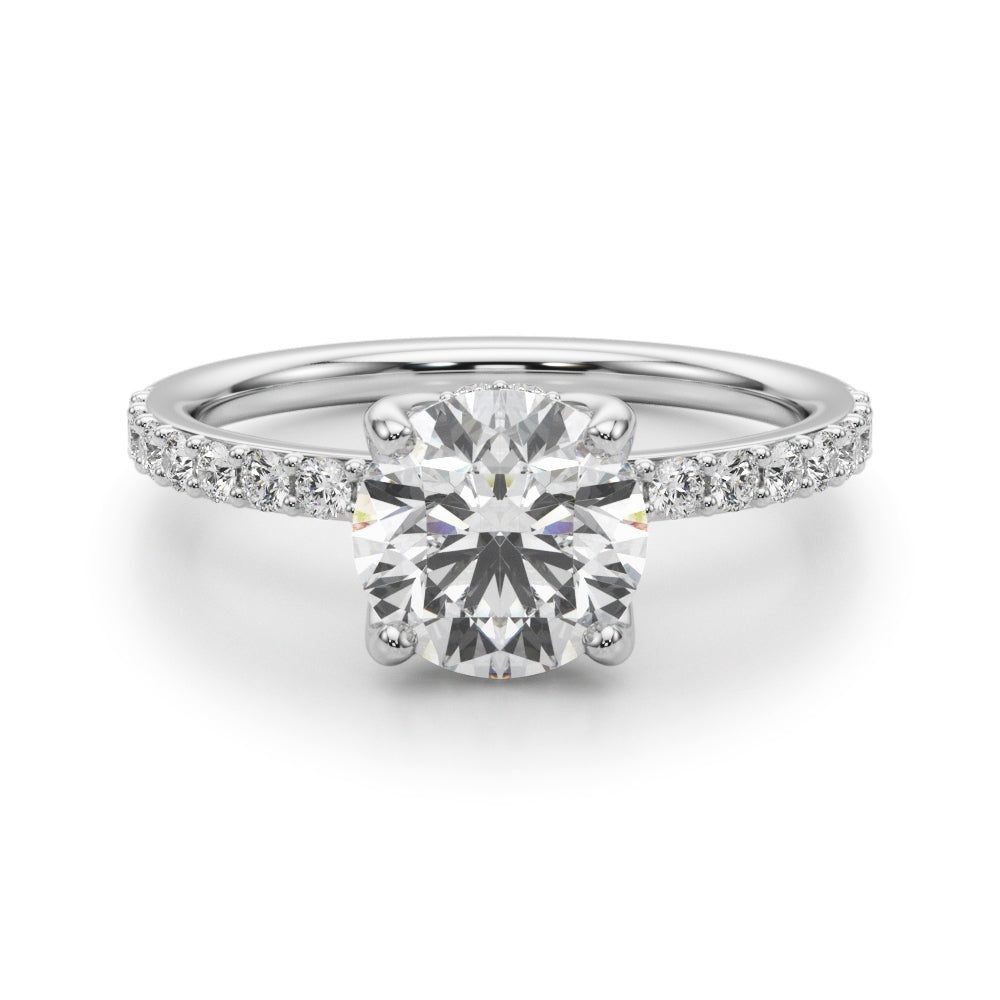 Single Row Hidden Halo Round Engagement Ring