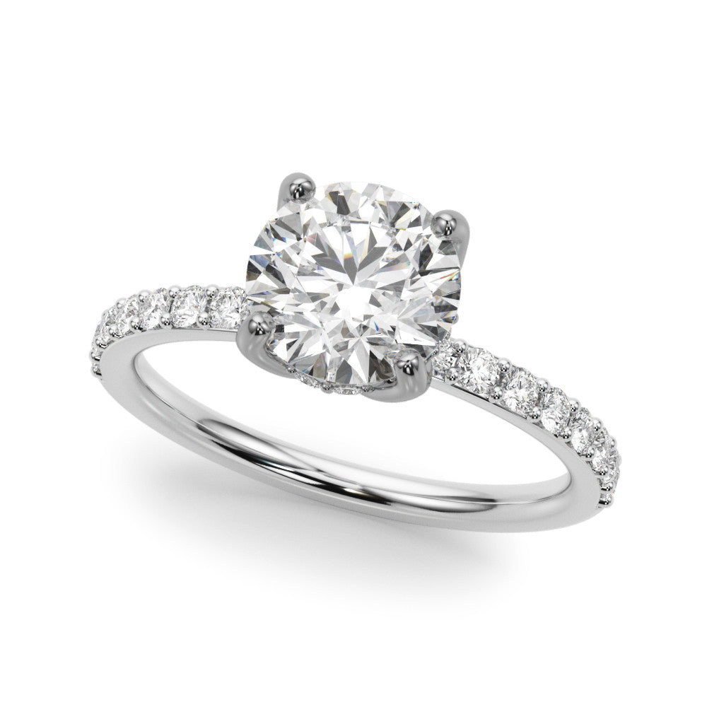 Single Row Hidden Halo Round Engagement Ring
