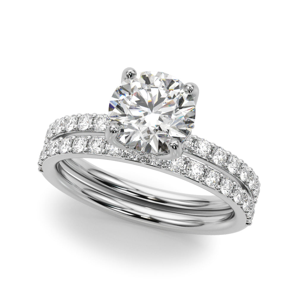 Single Row Hidden Halo Round Engagement Ring
