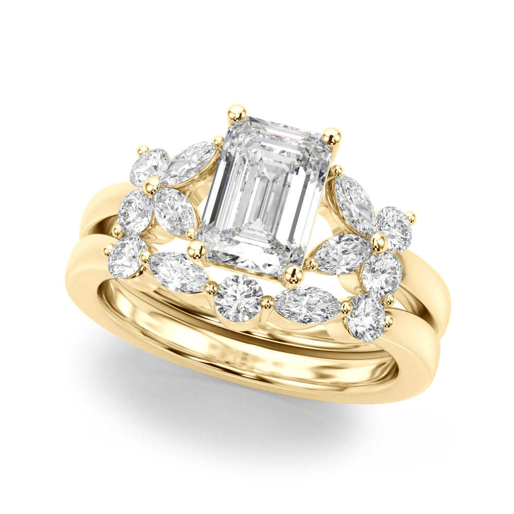 Contemporary Floral Emerald Cut Engagement Ring