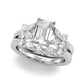 Contemporary Floral Emerald Cut Engagement Ring