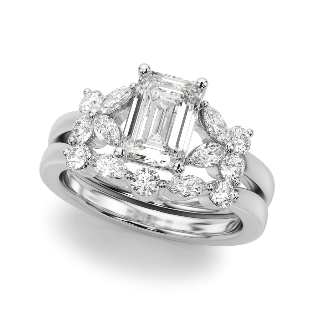 Contemporary Floral Emerald Cut Engagement Ring