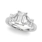 Contemporary Floral Emerald Cut Engagement Ring