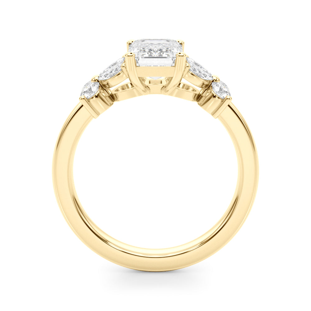 Contemporary Floral Emerald Cut Engagement Ring