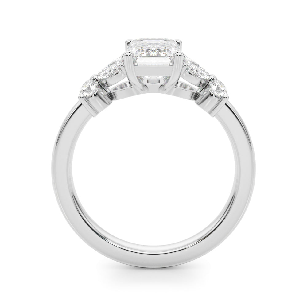 Contemporary Floral Emerald Cut Engagement Ring
