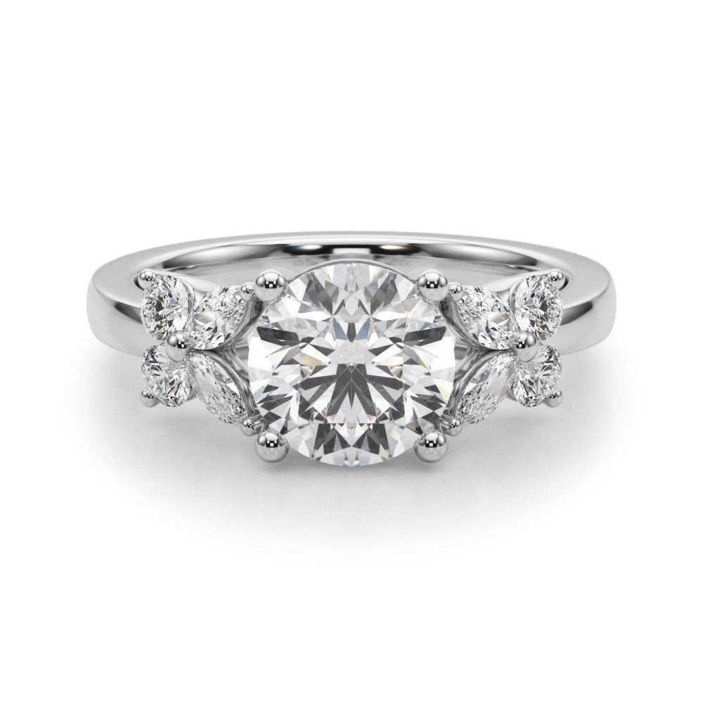 Floral Round Engagement Ring