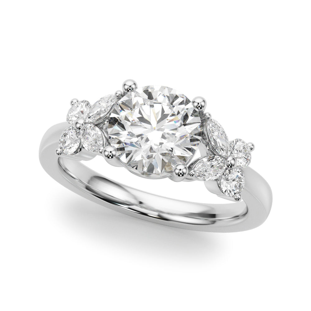 Floral Round Engagement Ring
