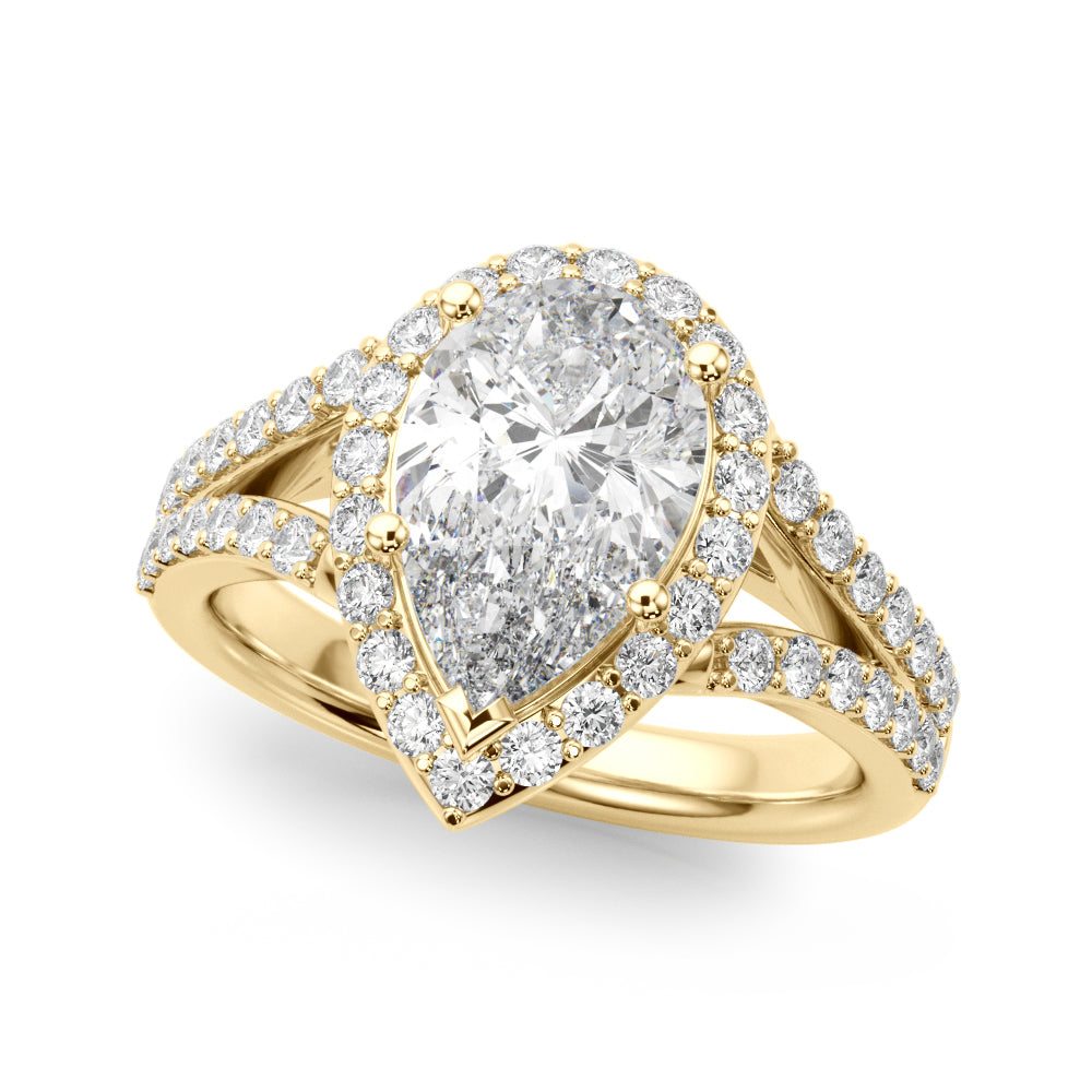 Split Shank Pear Halo Engagement Ring