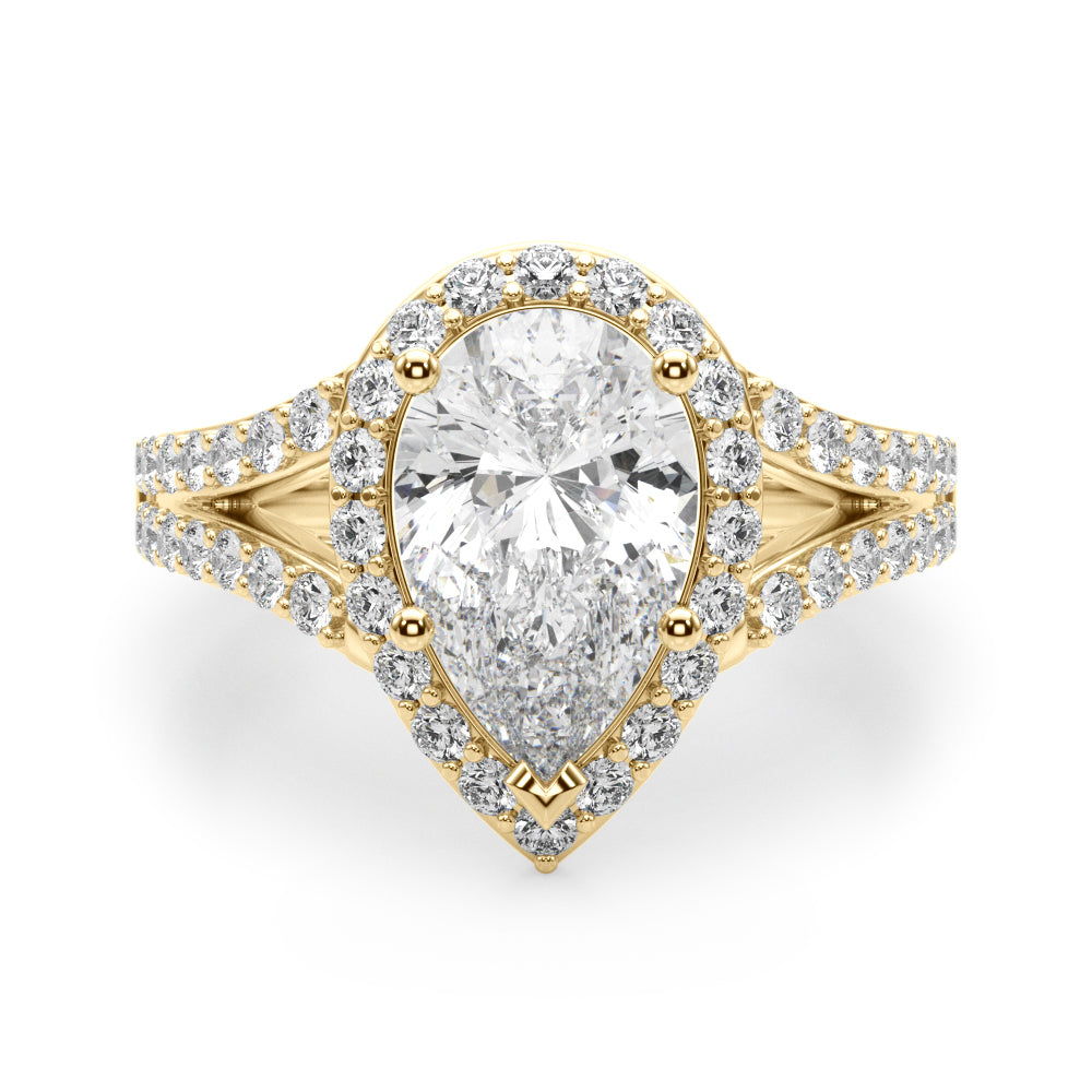 Split Shank Pear Halo Engagement Ring