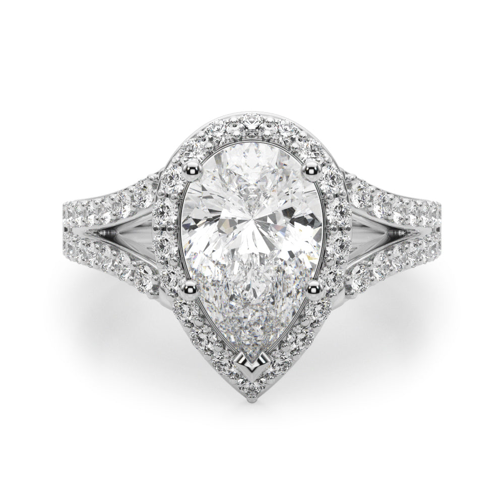 Split Shank Pear Halo Engagement Ring