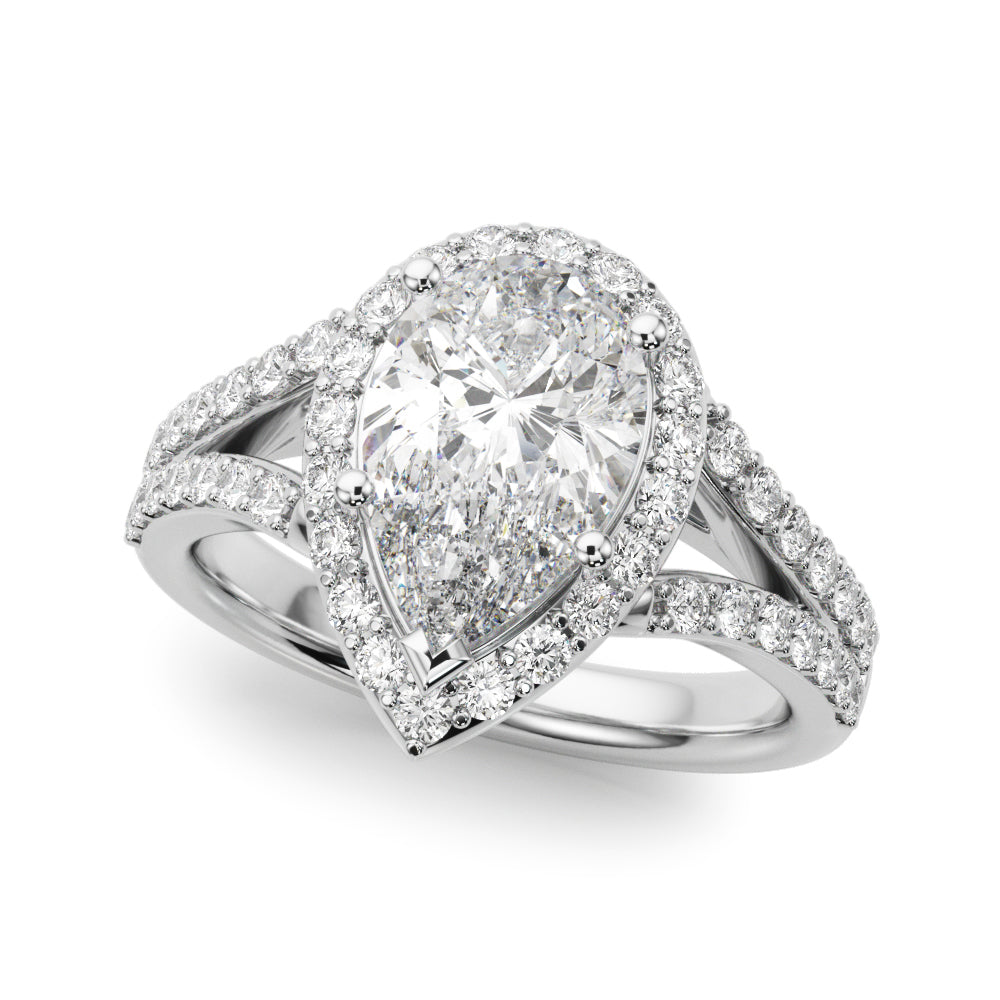 Split Shank Pear Halo Engagement Ring