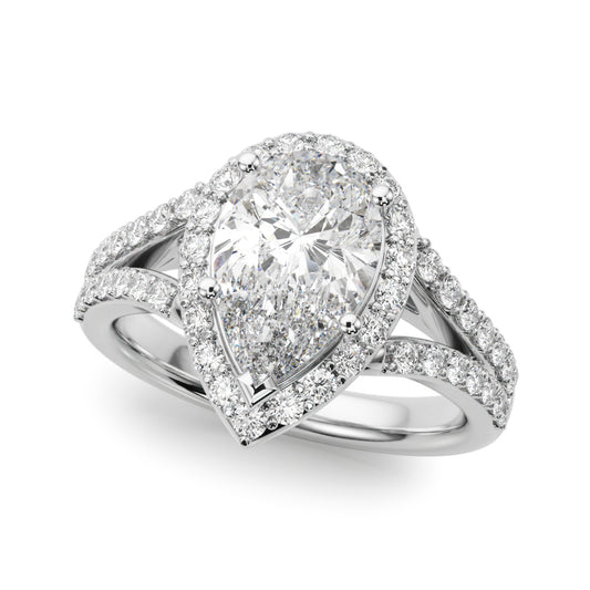 Split Shank Pear Halo Engagement Ring