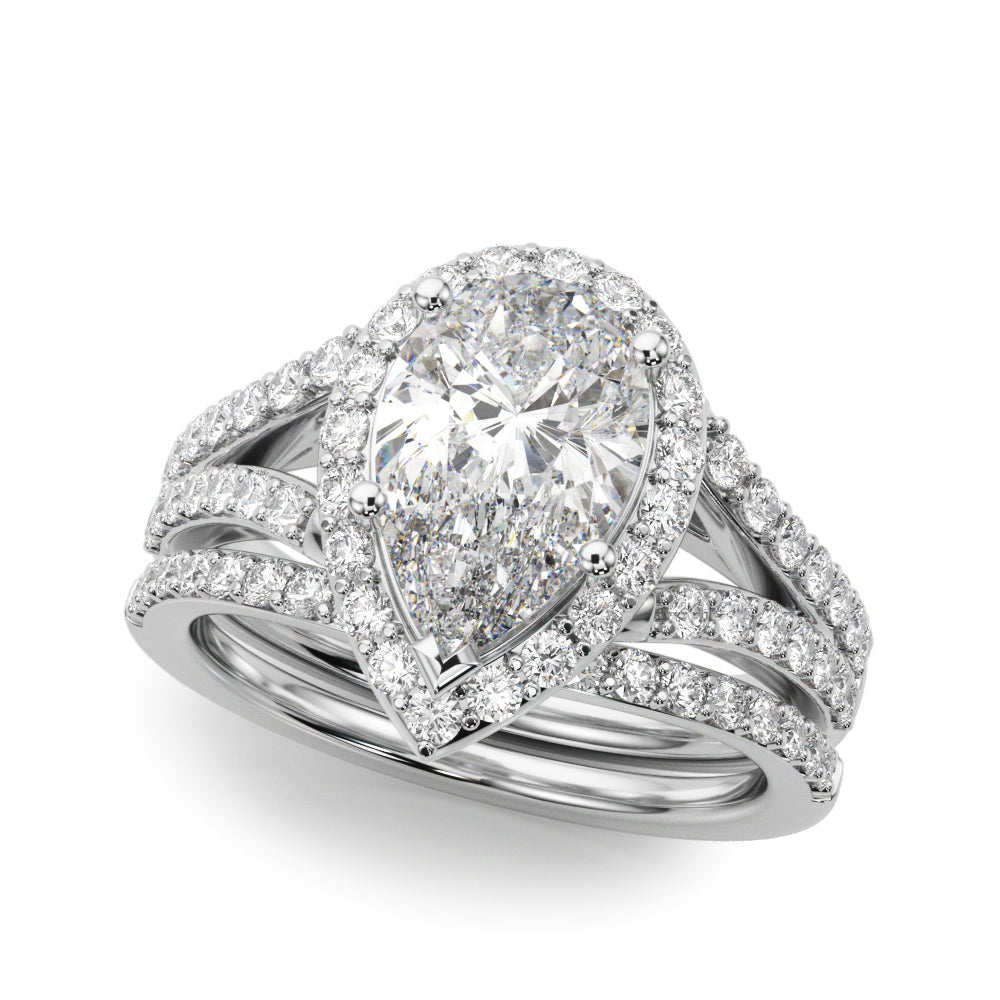 Split Shank Pear Halo Engagement Ring