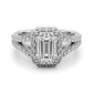 Split Shank Emerald Cut Halo Engagement Ring