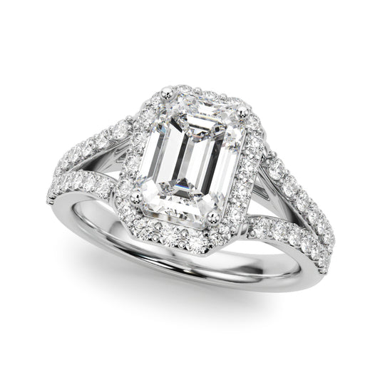 Split Shank Emerald Cut Halo Engagement Ring