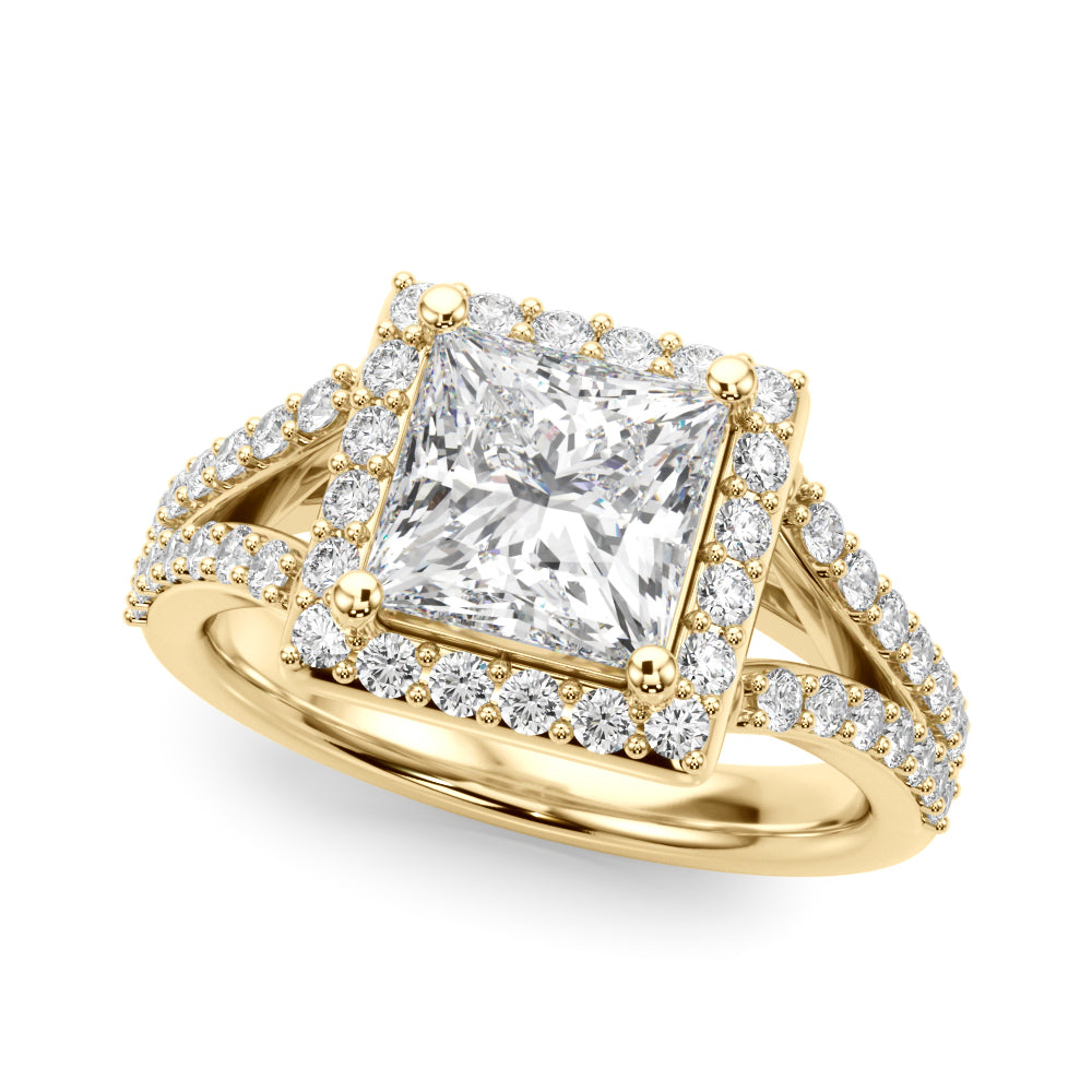 Split Shank Princess Cut Halo Engagement Ring