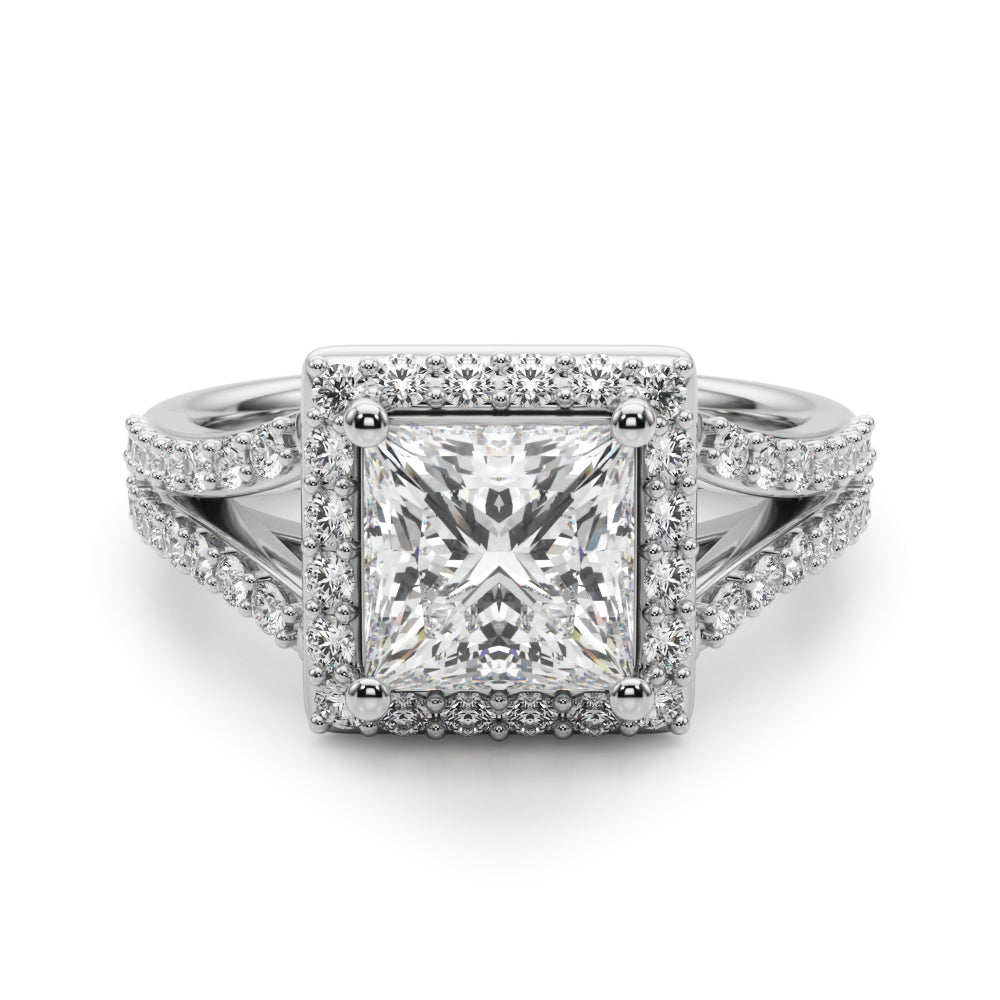 Split Shank Princess Cut Halo Engagement Ring