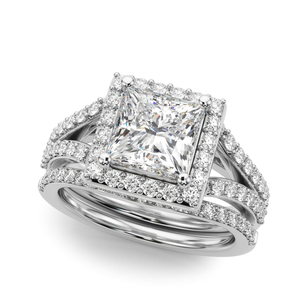 Split Shank Princess Cut Halo Engagement Ring