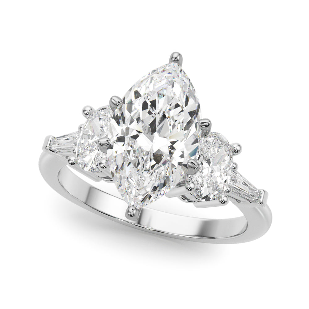 Tapered Baguette & Oval Accented Engagement Ring