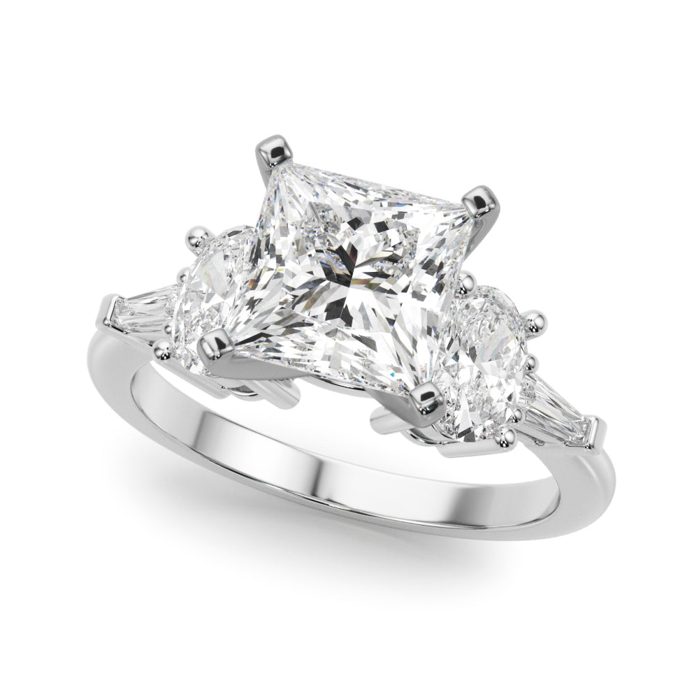 Tapered Baguette & Oval Accented Engagement Ring