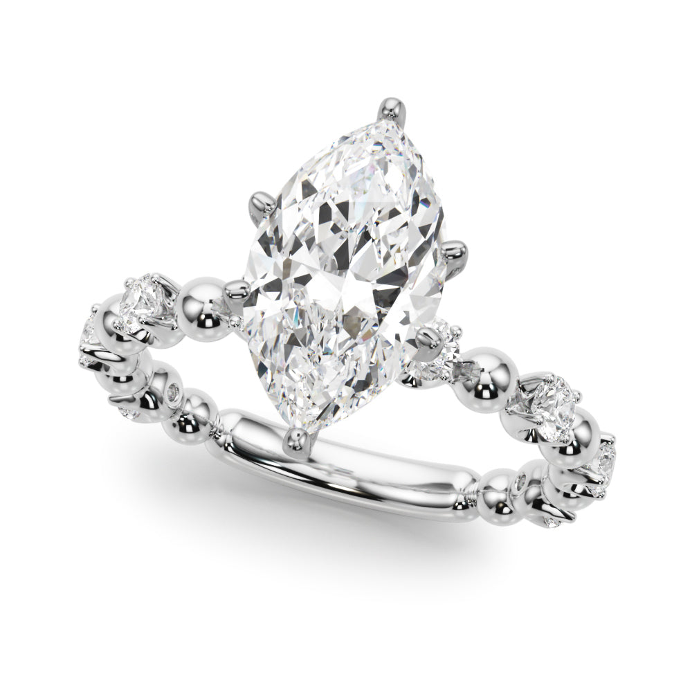 Alternating Bead & Diamond Engagement Ring