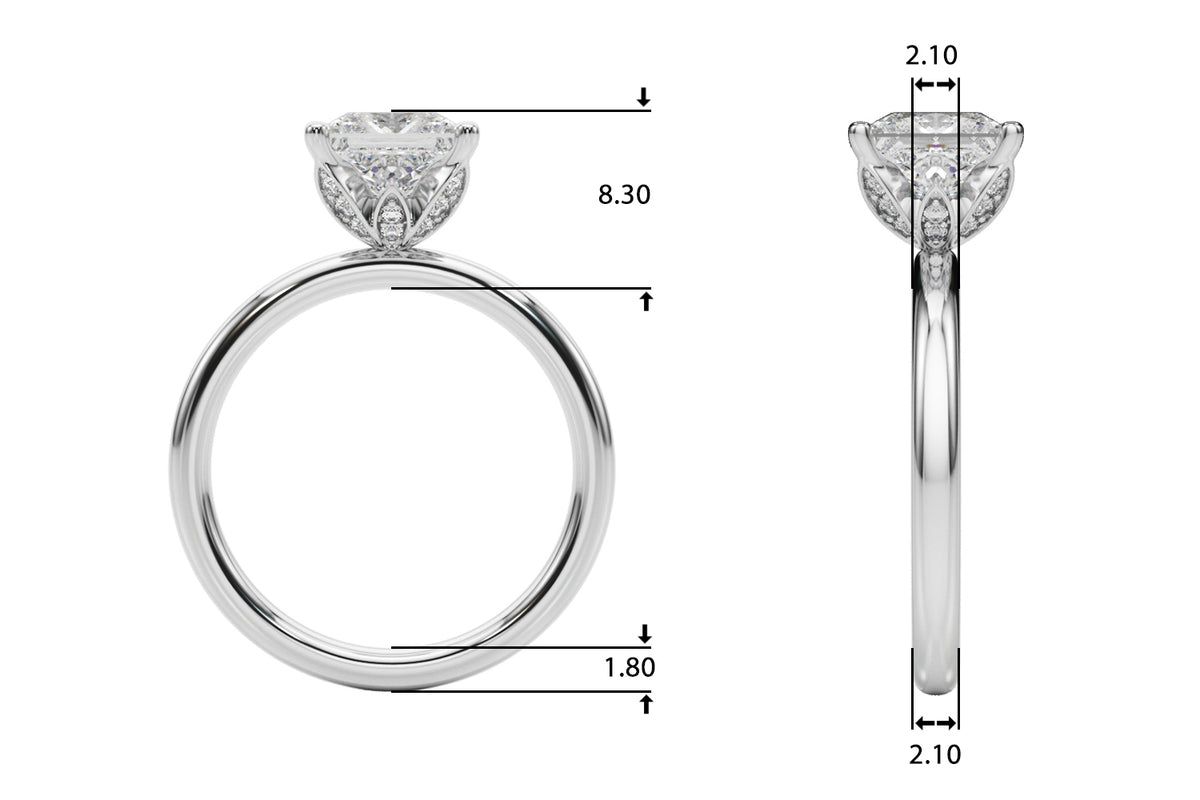 Floral Princess Cut Engagement Ring