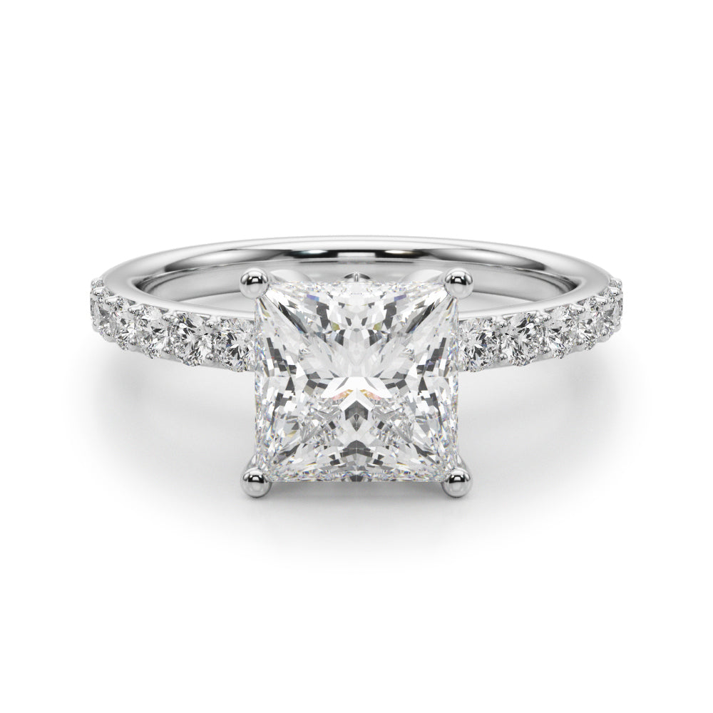 Floral Princess Cut Engagement Ring
