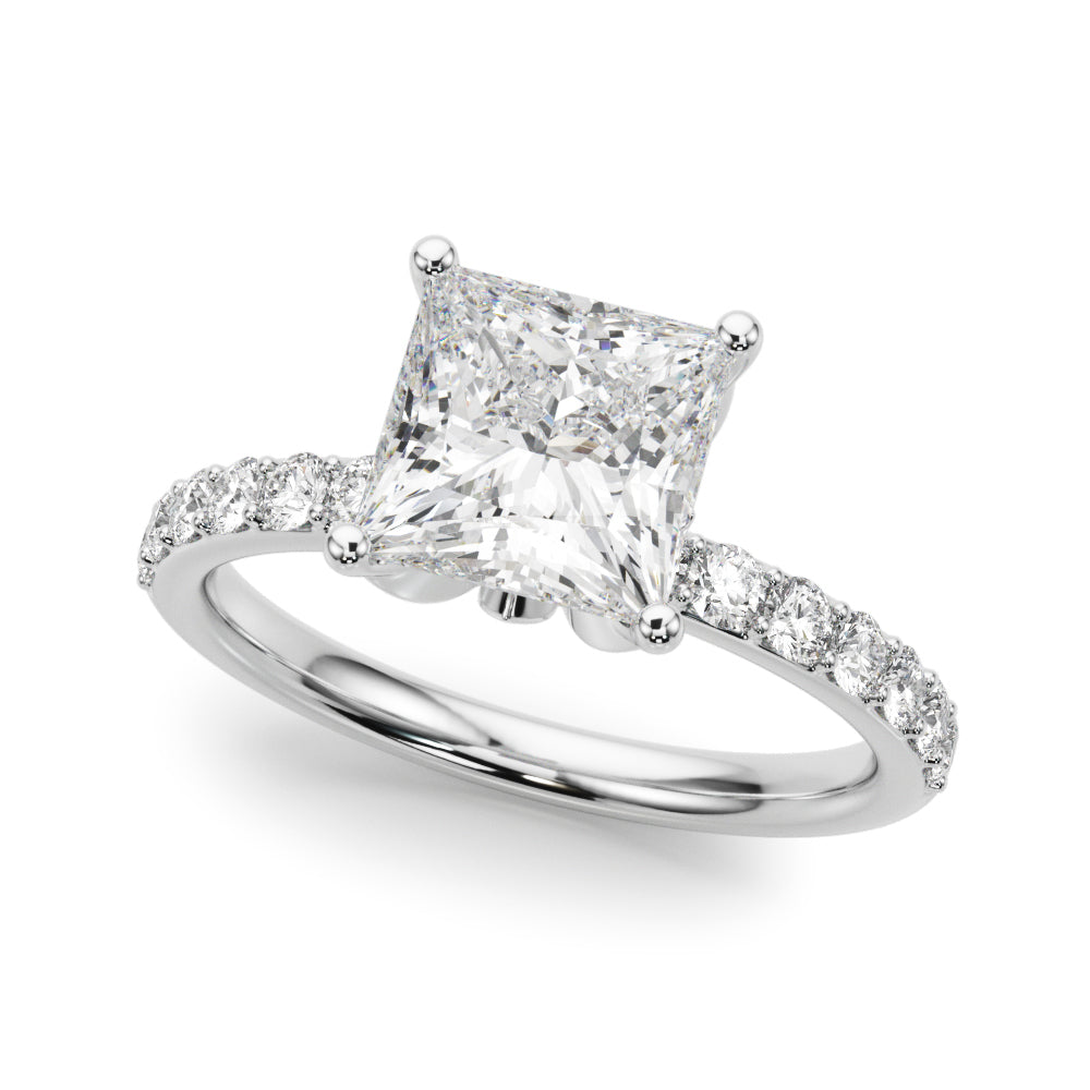 Floral Princess Cut Engagement Ring