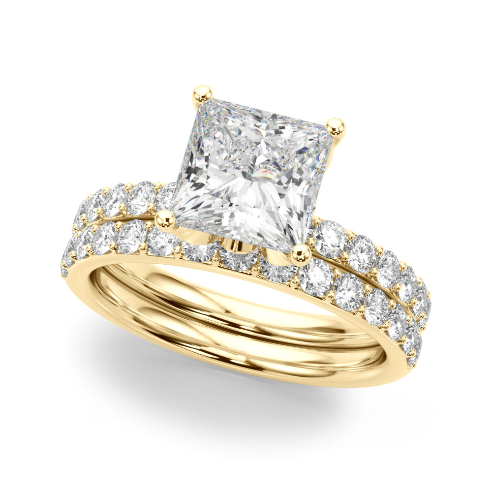 Floral Princess Cut Engagement Ring