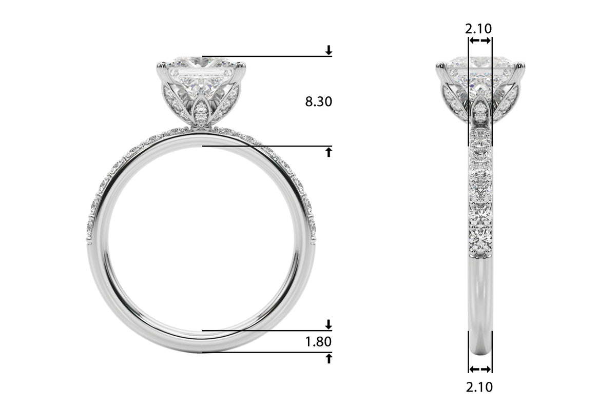 Floral Princess Cut Engagement Ring