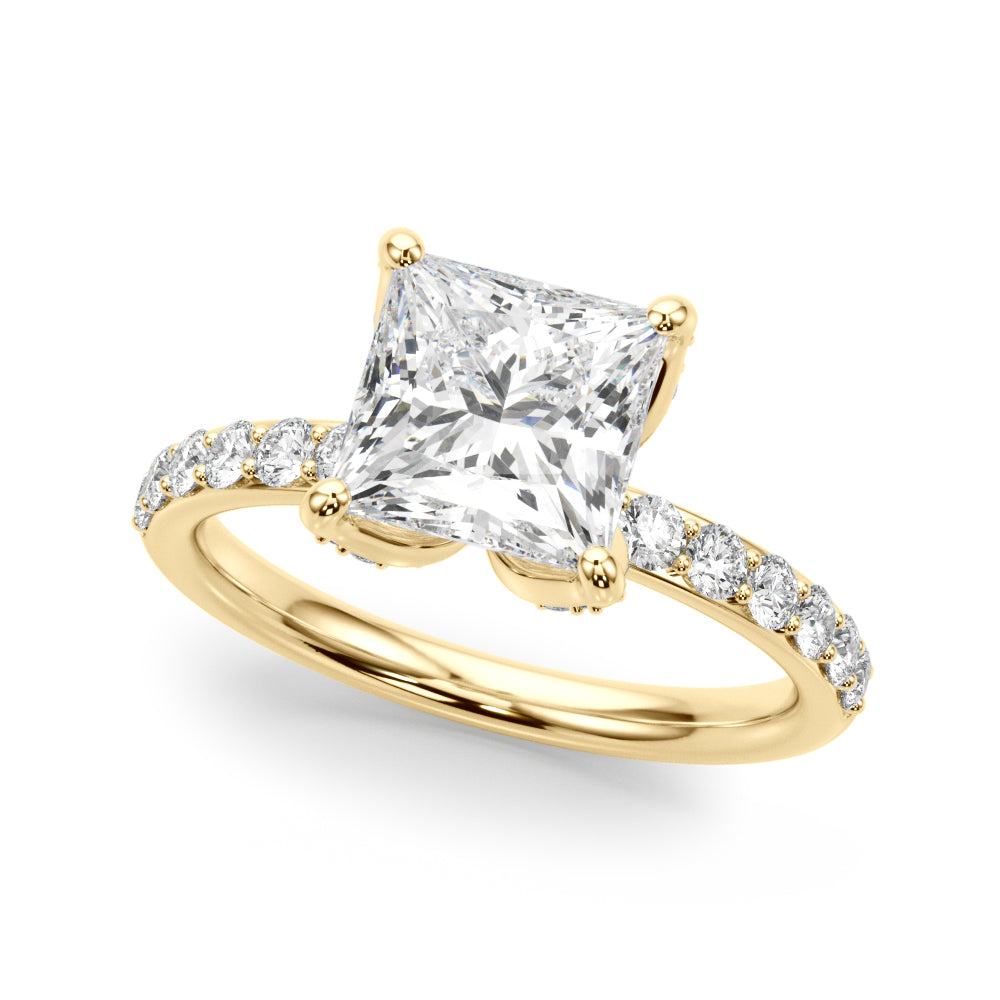 Floral Princess Cut Engagement Ring
