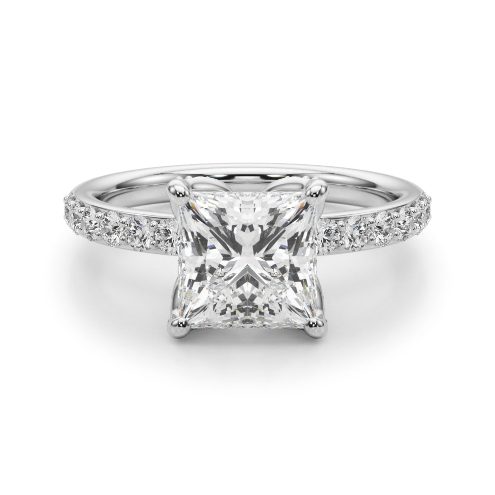 Floral Princess Cut Engagement Ring