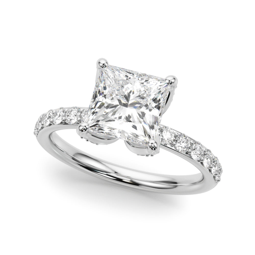 Floral Princess Cut Engagement Ring