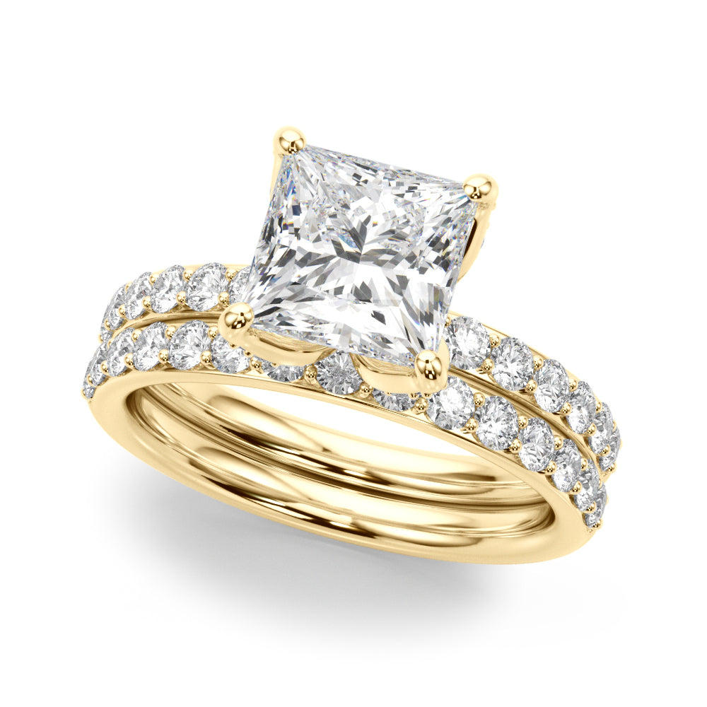 Floral Princess Cut Engagement Ring