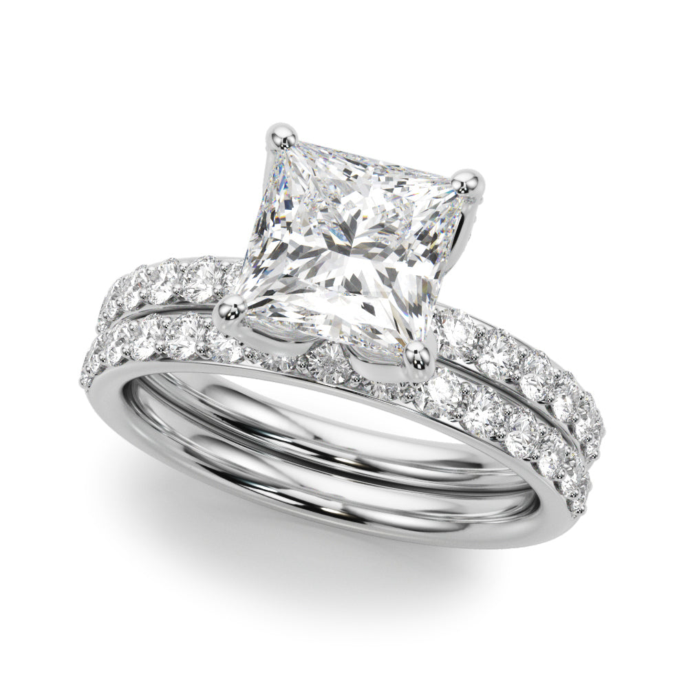 Floral Princess Cut Engagement Ring