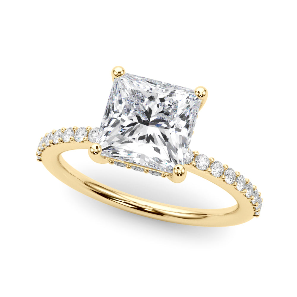 Single Row Hidden Halo Square Engagement Ring