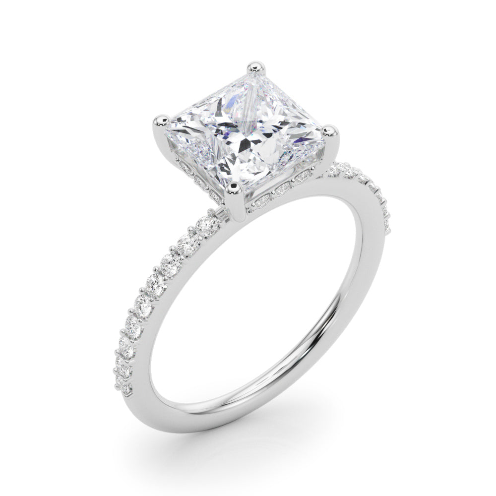 Single Row Hidden Halo Square Engagement Ring