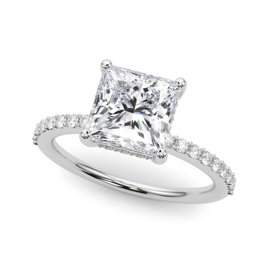 Single Row Hidden Halo Square Engagement Ring