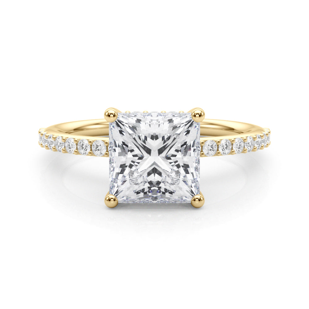 Single Row Hidden Halo Square Engagement Ring