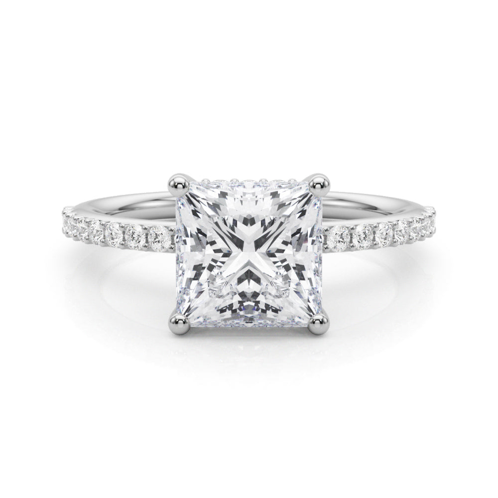 Single Row Hidden Halo Square Engagement Ring