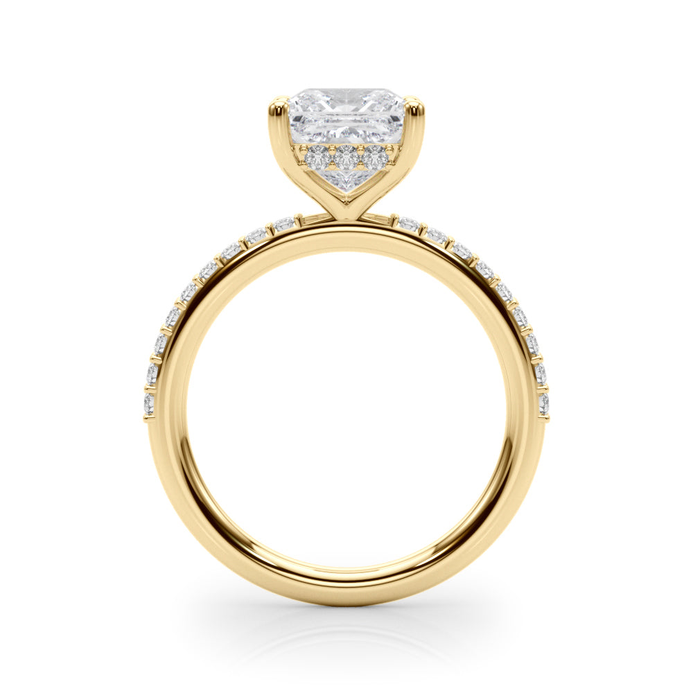Single Row Hidden Halo Square Engagement Ring